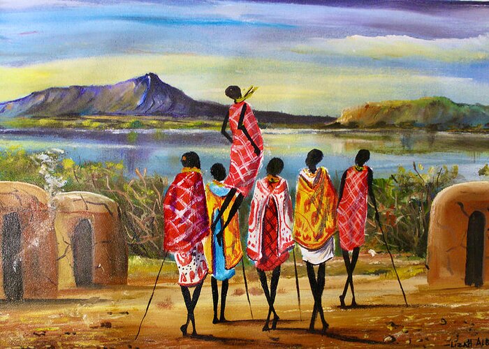 Africa Greeting Card featuring the painting L-293 by Albert Lizah
