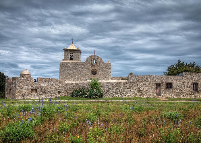 Texas Greeting Card featuring the photograph La Bahia Mission by Harriet Feagin
