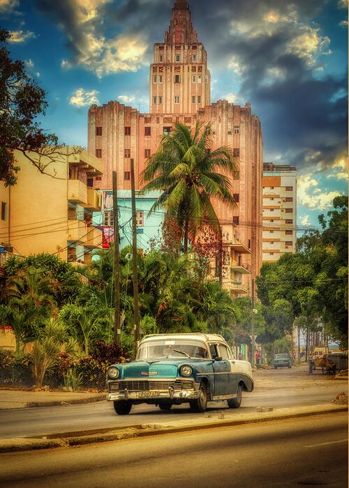 Pink And Blue Greeting Card featuring the photograph La Colonial Tower, Havana, Cuba by Micah Offman