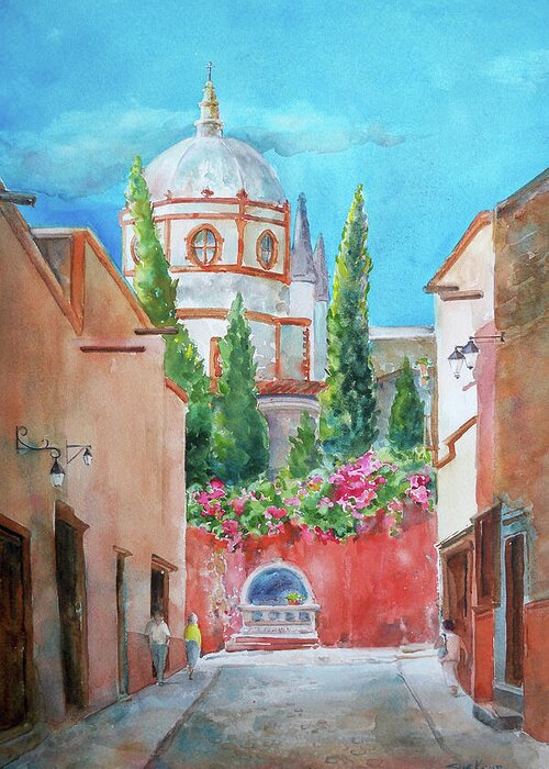 San Miguel De Allende Greeting Card featuring the painting La Iglesia by Sue Kemp