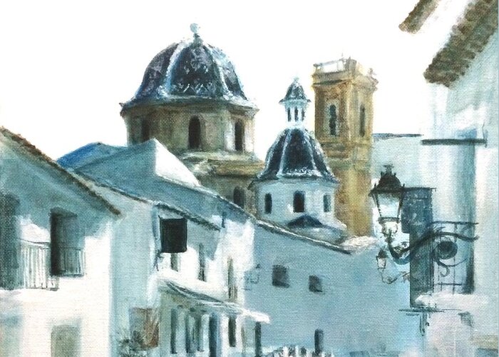 Altea Greeting Card featuring the painting La Luz de Altea by Lizzy Forrester