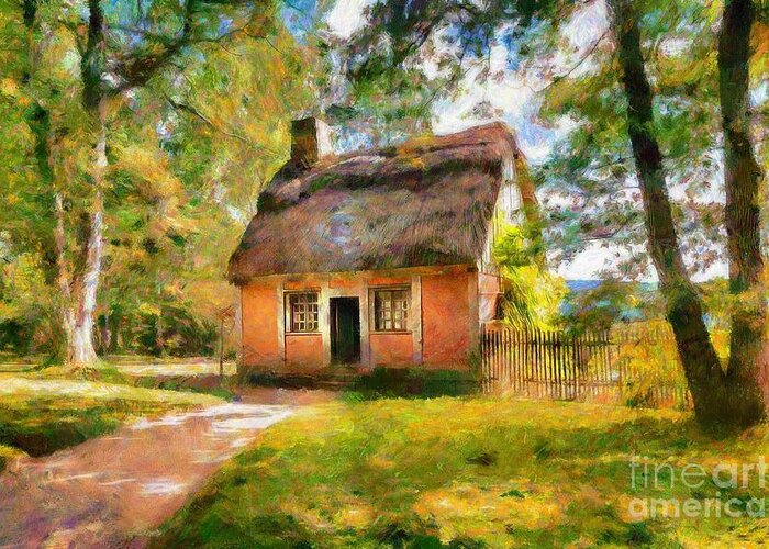 Cottage Greeting Card featuring the mixed media La Maison Acadienne by Eva Lechner