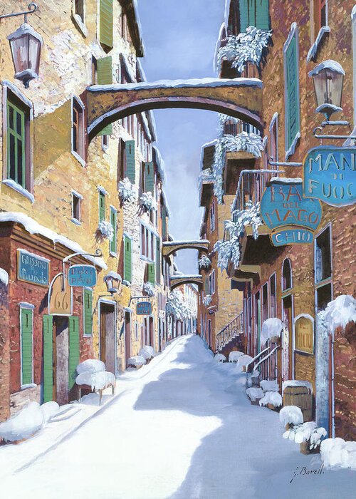 Snowscape Greeting Card featuring the painting La Neve In Liguria by Guido Borelli