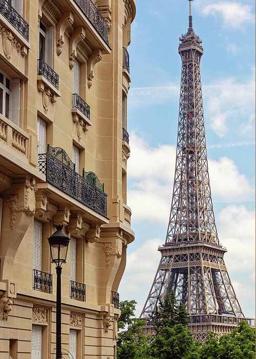 Eiffel Tower Photography Greeting Card featuring the photograph La Tour Eiffel from Avenue de Camoens by Melanie Alexandra Price