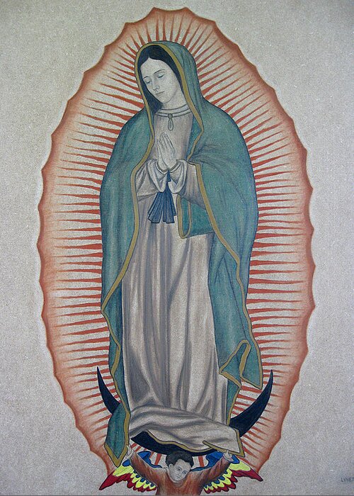 Virgen De Guadalupe Greeting Card featuring the painting La Virgen de Guadalupe by Lynet McDonald