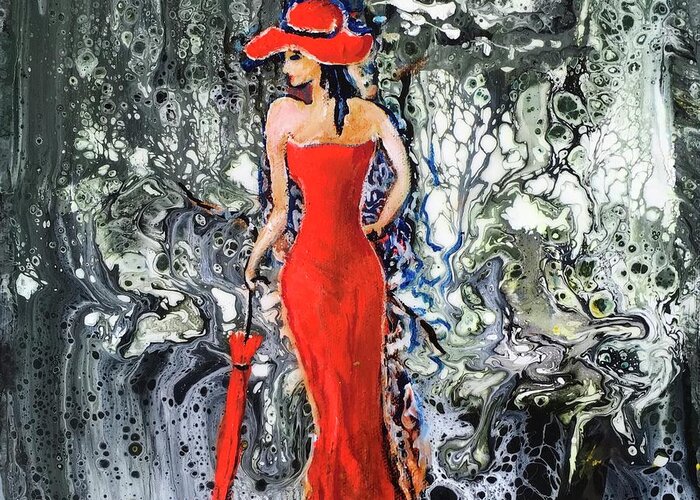 Lady Greeting Card featuring the painting Lady in red 2 by Maria Karlosak