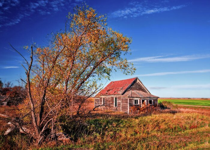 Lake Ibsen Greeting Card featuring the photograph Lake Ibsen Schoolhouse number 1 - Benson County ND by Peter Herman