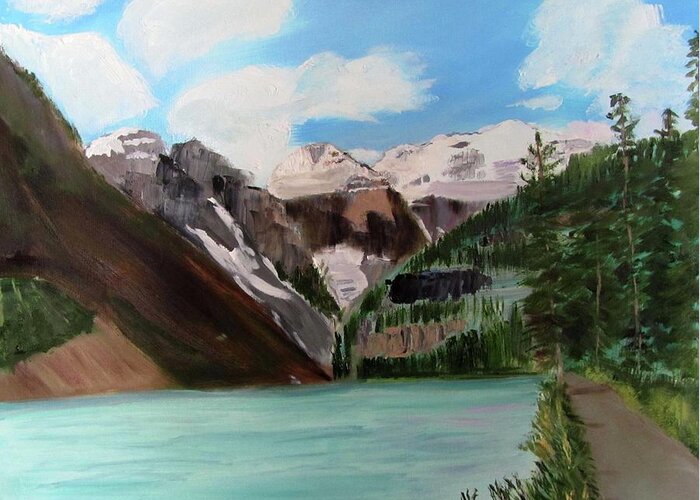 Alberta Greeting Card featuring the painting Lake Louise by Linda Feinberg