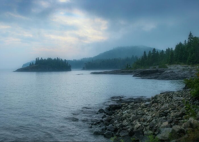 Mist Greeting Card featuring the photograph Lake Superior Shoreline by Robert Carter