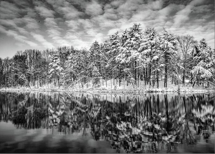 Black And White Greeting Card featuring the photograph Lake Tighlman in Winter by Addison Likins