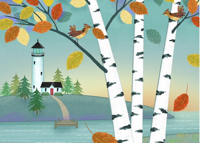 Trees Greeting Card featuring the digital art Lakeside in the Fall by Valerie Drake Lesiak