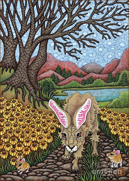 Hare Greeting Card featuring the painting Lakeside Stroll by Amy E Fraser