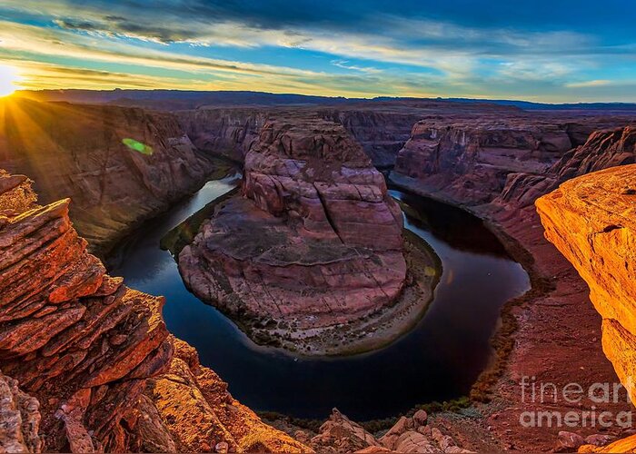 Rock Greeting Card featuring the photograph Landmark Sunset at Horseshoe Bend by Sam Antonio