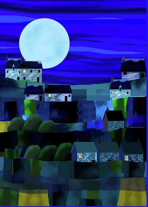 Landscape Greeting Card featuring the mixed media Landscape at Nighttime by Andrew Hitchen