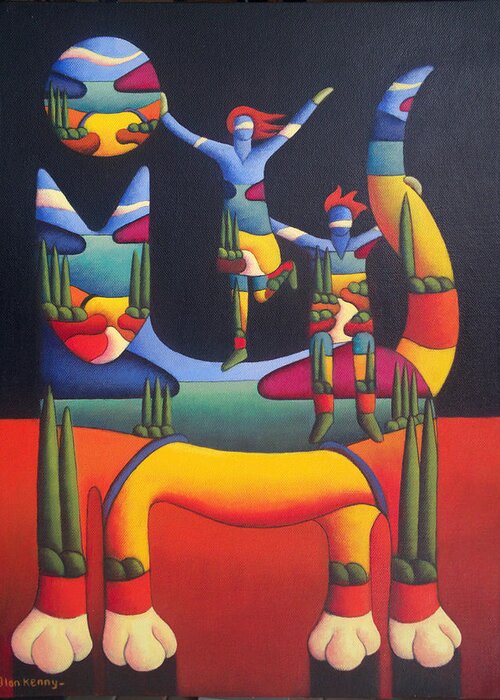 Landscape Greeting Card featuring the painting Landscape Cat Balance Harmony by Alan Kenny