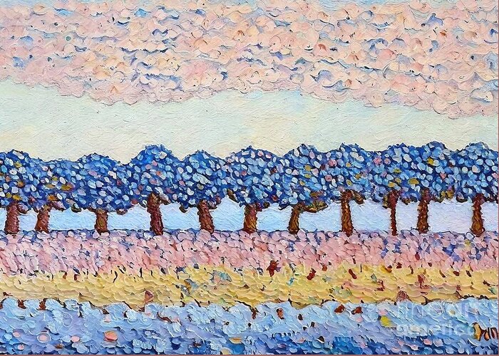  Greeting Card featuring the painting Landscape Fauvism Impressionism Oil Painting Impressionism Pointillism Fauvism Traditional Avant Garde Garden Landscape Nature Trees Sky Floral Countryside abstract acrylic art art deco artist by N Akkash