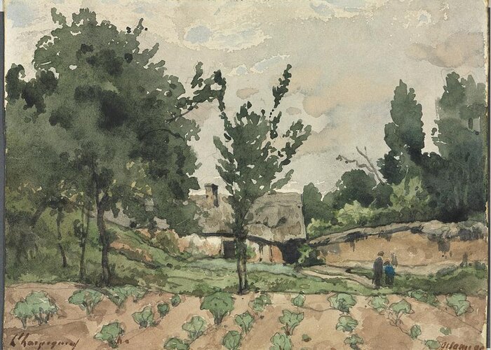 Landscape With Farmhouse 1892 Henri Joseph Harpignies Greeting Card featuring the painting Landscape with Farmhouse 1892 Henri Joseph Harpignies by MotionAge Designs