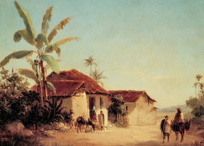 Camille Pissarro Greeting Card featuring the painting Landscape with Farmhouses and Palm Trees by Camille Pissarro