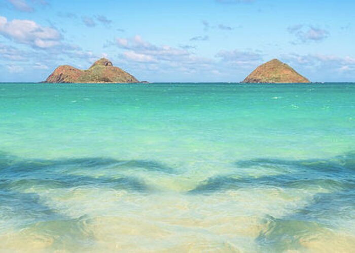 Lanikai Beach Greeting Card featuring the photograph Lanikai Beach Palm Tree Shadows Panorama by Aloha Art