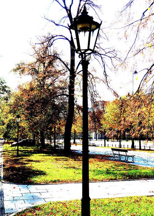 Lantern Greeting Card featuring the photograph Lantern Near Lazienki Park In Warsaw, Poland by John Siest
