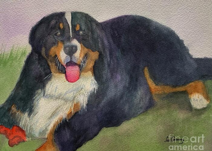 Dog Greeting Card featuring the painting Larkin by Sue Carmony