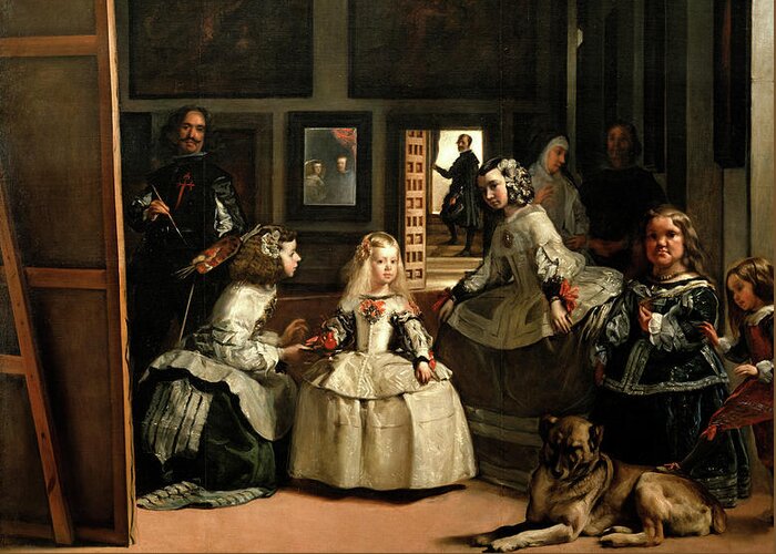 Diego Velazquez Greeting Card featuring the painting Las Meninas, The Family of Philip IV, 1656 by Diego Velazquez