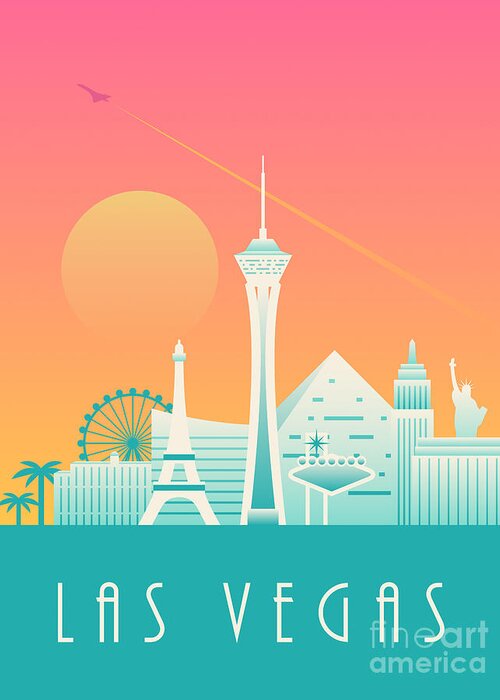 Las Vegas Greeting Card featuring the digital art Las Vegas City Skyline Retro Art Deco - Morning by Organic Synthesis