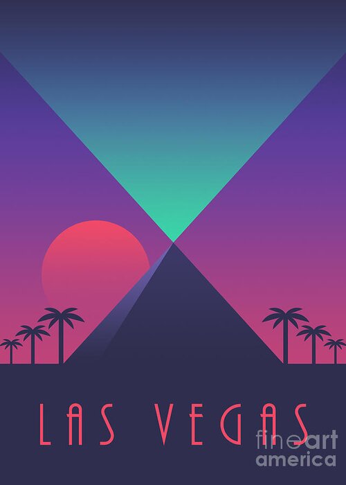 Las Greeting Card featuring the digital art Las Vegas City Skyline Retro Art Deco - Pyramid by Organic Synthesis