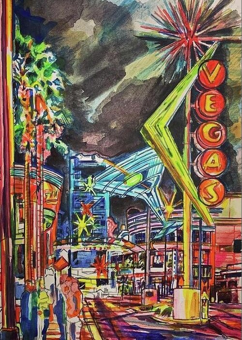 Urban Landscape Greeting Card featuring the painting Las Vegas by Try Cheatham