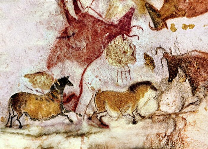 Lascaux Greeting Card featuring the digital art Lascaux Horses and Cows by Weston Westmoreland