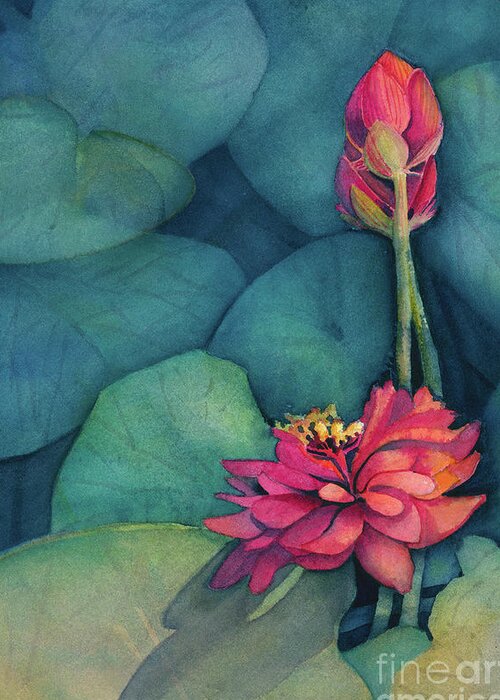 Water Lilies Greeting Card featuring the painting Last Light Lilies by Lois Blasberg