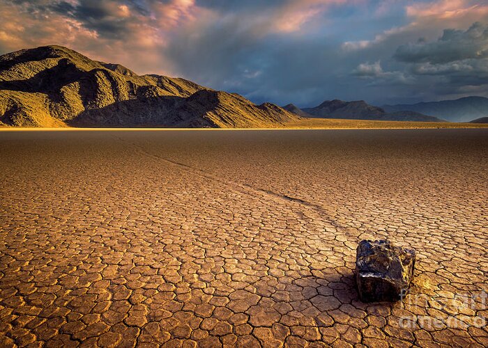 Sliding Rock Greeting Card featuring the photograph Last light on the Grandstand, Racetrack Playa, Death Valley, California by Neale And Judith Clark