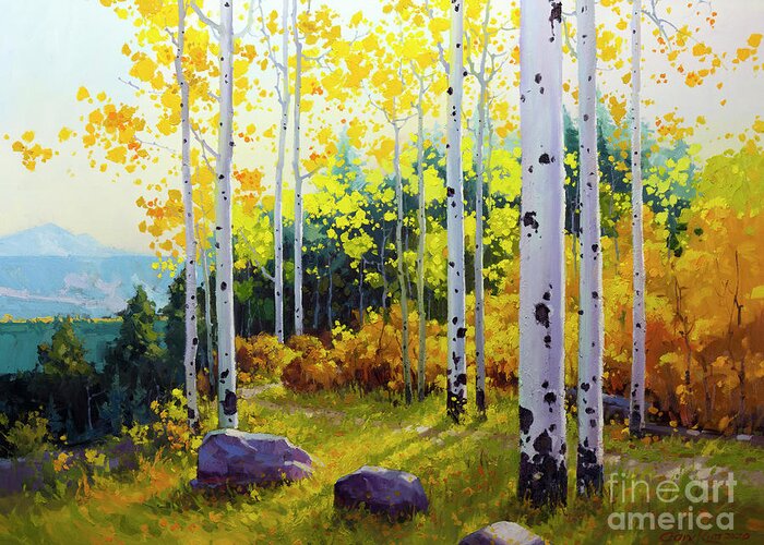 Aspen Greeting Card featuring the painting Late Afternoon Aspen Vista by Gary Kim