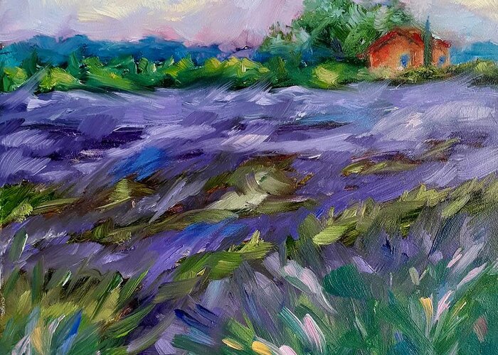 6x6 Greeting Card featuring the painting Lavender Field by Wendy Ray