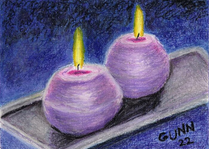 Candle Greeting Card featuring the pastel Lavender Scented Candles by Katrina Gunn