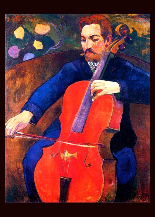 Gauguin Greeting Card featuring the painting Le violoncelliste Upaupa Schneklud 1894 by Paul Gauguin