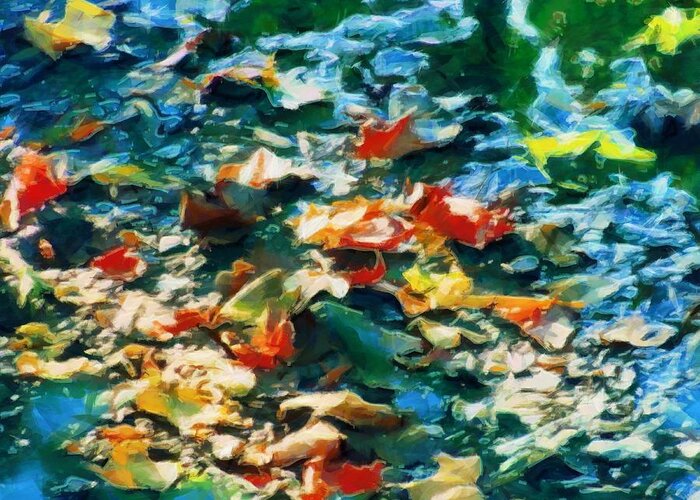 Leaves Greeting Card featuring the mixed media Leaves in the Stream 2021 by Christopher Reed