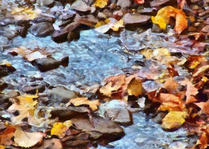 Leaves Greeting Card featuring the mixed media Leaves in the Stream by Christopher Reed