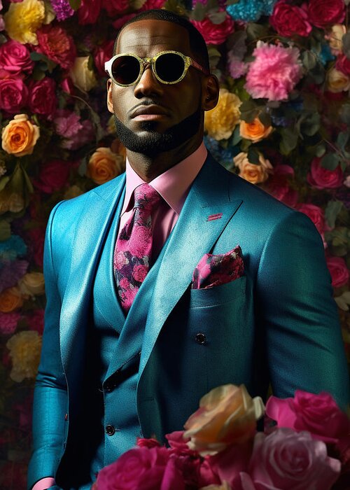 Lebron James The Man Is Dressed In A Short Blue Art Greeting Card featuring the painting LeBron James the man is dressed in a short blue by Asar Studios by Celestial Images
