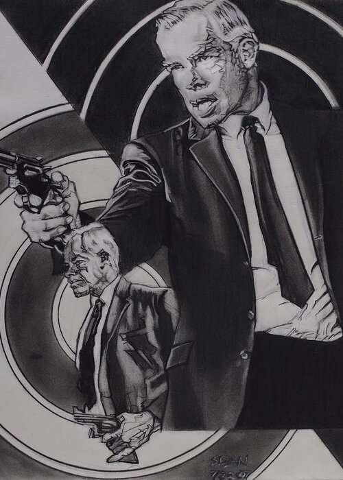 Charcoal Pencil On Paper Greeting Card featuring the drawing Lee Marvin - Walker by Sean Connolly