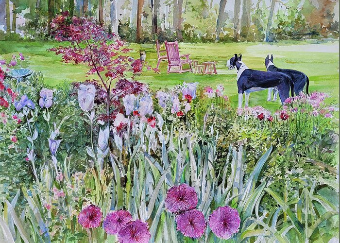 Flowers Greeting Card featuring the painting Lee's Puppies by P Anthony Visco