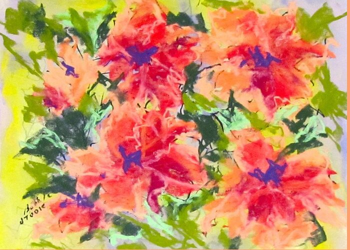 Orange Greeting Card featuring the pastel Lefthand Abstracts Series #2 Orange Floral by Barbara O'Toole