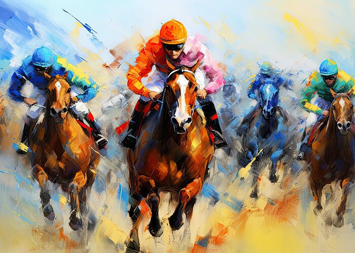 Horse Racing Greeting Card featuring the painting Legacy of Excellence by Lourry Legarde