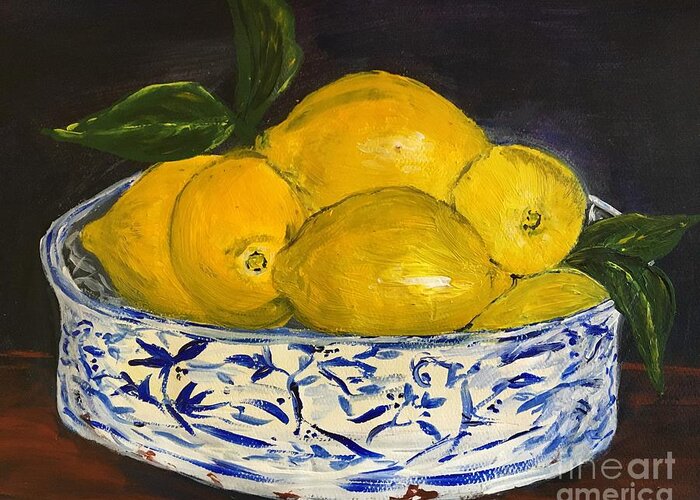 Lemons Greeting Card featuring the painting Lemons - A Still Life by Debora Sanders