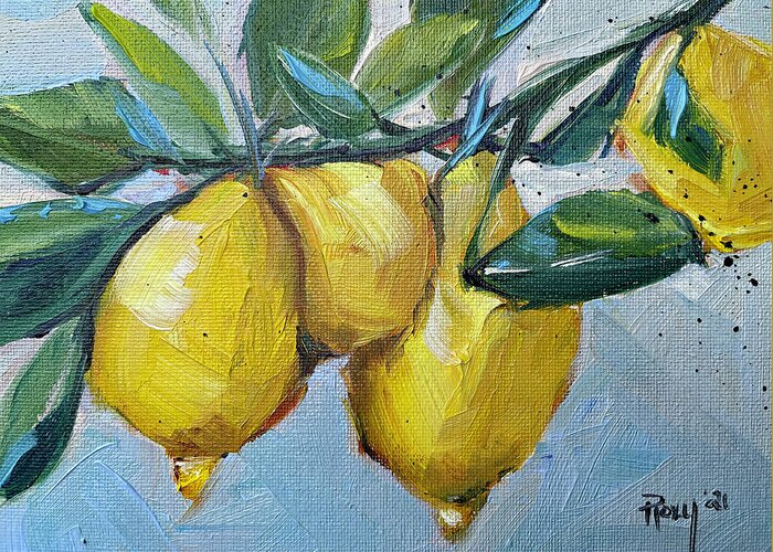 Lemon Greeting Card featuring the painting Lemons by Roxy Rich