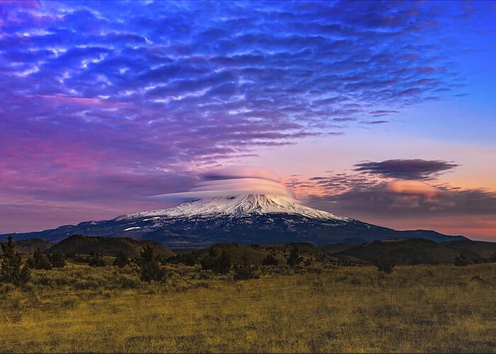 Lenticular Greeting Card featuring the photograph Lenticulars Over Mount Shasta by Ryan Workman Photography