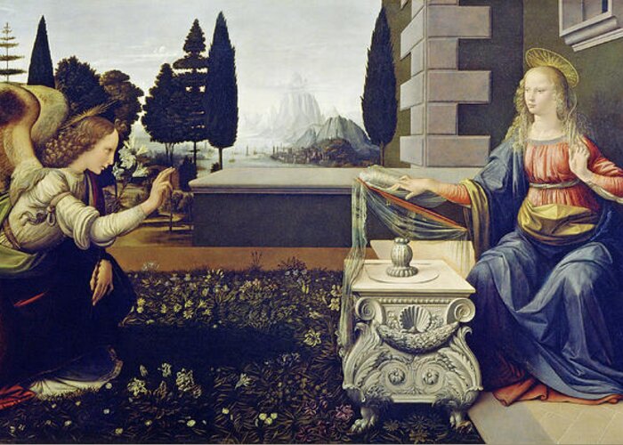 Leonardo Da Vinci - The Annunciation Greeting Card for Sale by Leonardo ...