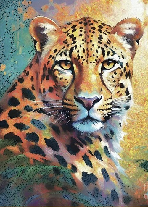 Abstract Greeting Card featuring the digital art Leopard Forest Portrait - 01945 by Philip Preston