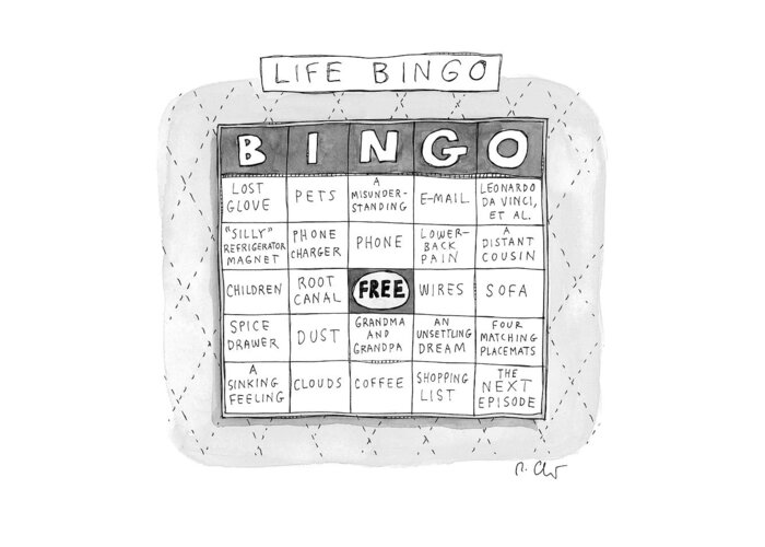 Captionless Greeting Card featuring the drawing Life Bingo by Roz Chast