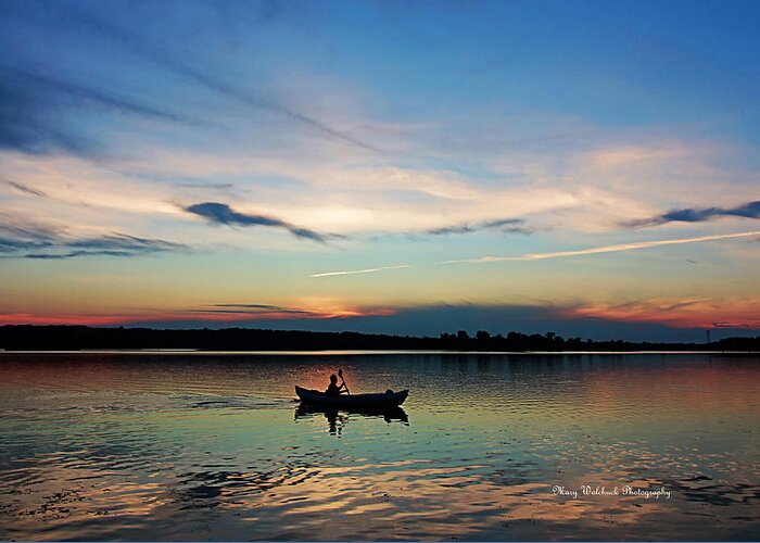 Lake Sunset Greeting Card featuring the photograph Life is but a Dream on a Kayak by Mary Walchuck